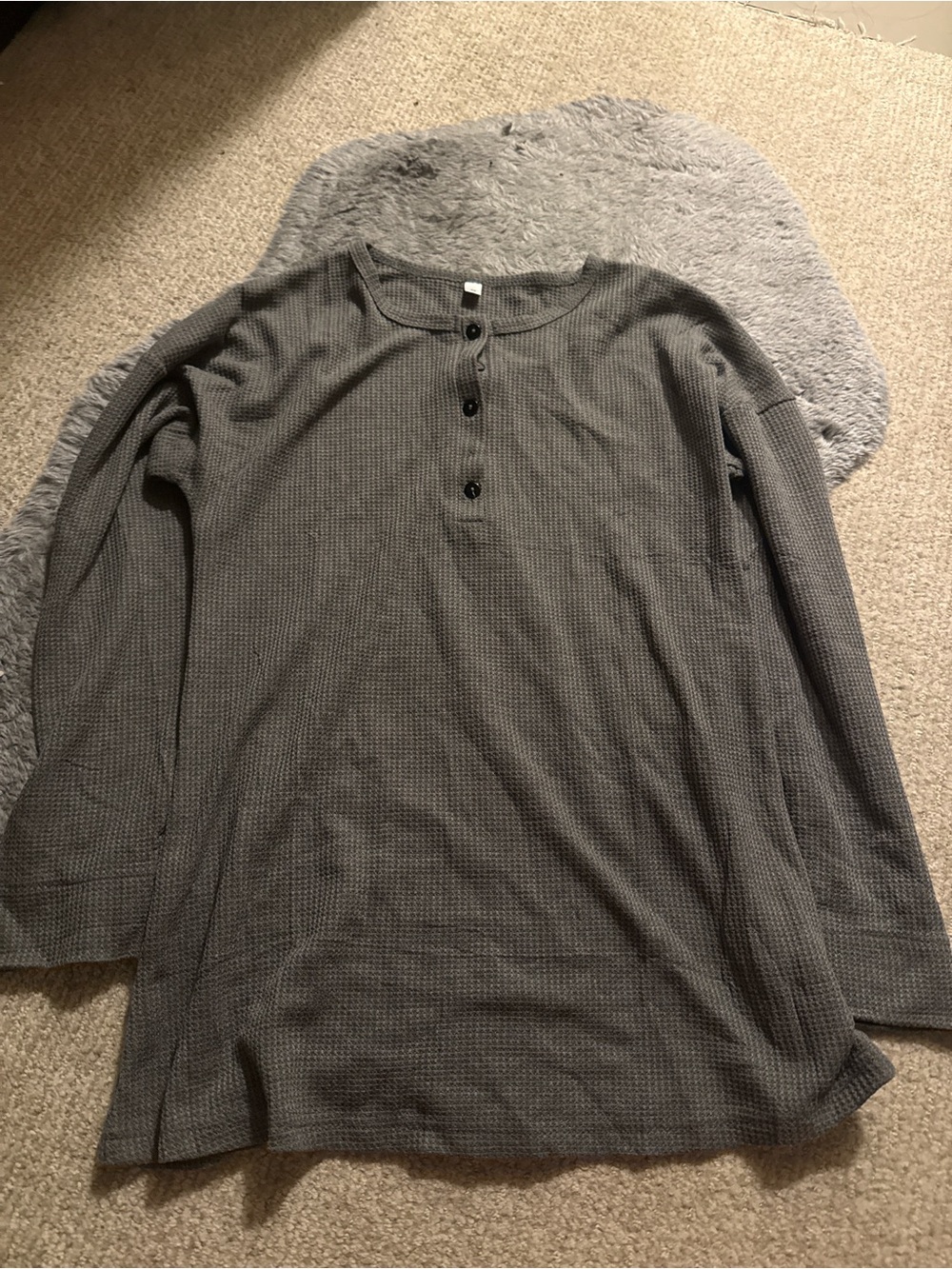 Women’s Gray Waffle Henley Long-Sleeve Shirt